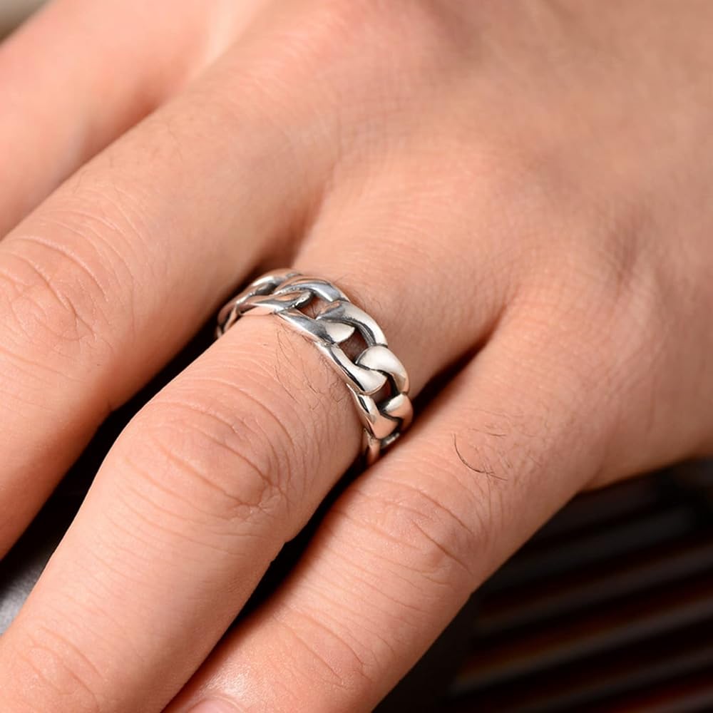 Picture of Stainless Steel Ring Fashion Jewelry Chain Ring- Chain Finger Ring - Silver