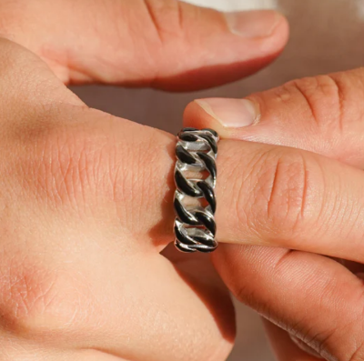 Picture of Stainless Steel Ring Fashion Jewelry Chain Ring- Chain Finger Ring - Silver