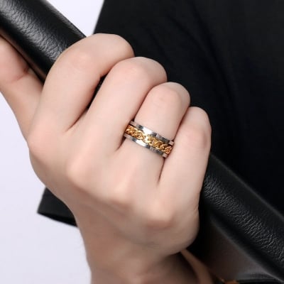 Picture of Stainless Steel Ring Fashion Jewelry Chain Ring- Chain Finger Ring - Silver