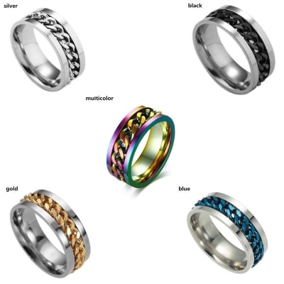 Picture of Stainless Steel Ring Fashion Jewelry Chain Ring- Chain Finger Ring - Silver