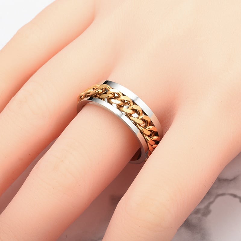 Picture of Stainless Steel Ring Fashion Jewelry Chain Ring- Chain Finger Ring - Silver