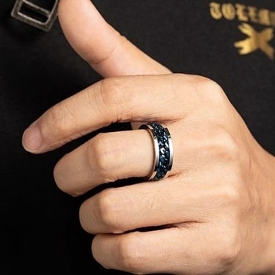 Picture of Good Quality Finger Ring For Men- Stylish Finger Ring - Silver & Black
