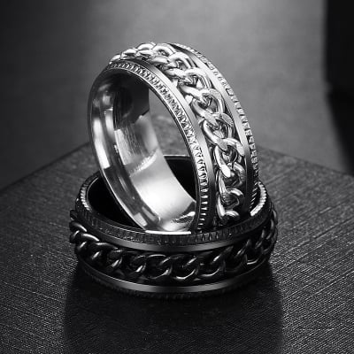 Picture of Stainless Chain Finger Ring- Steel Ring Finger - Finger Ring For Men - Silver