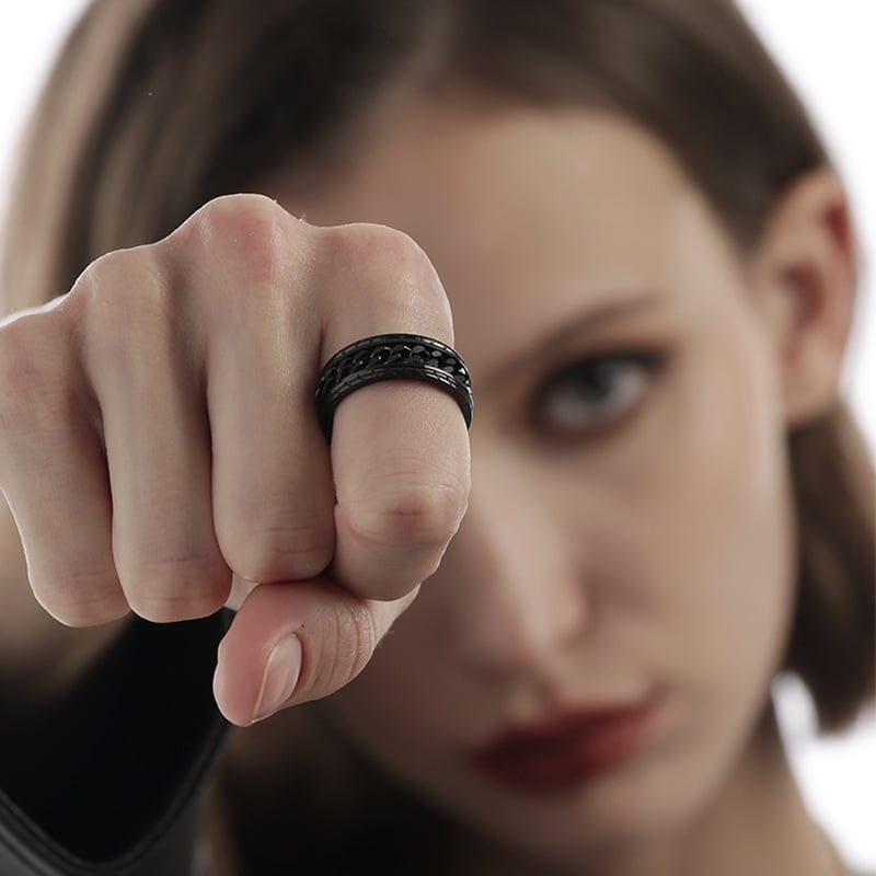 Picture of Titanium Steel Chain Finger Ring- Fashionable Man's Finger Ring - Black