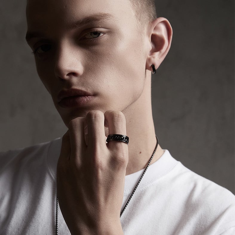 Picture of Stainless Steel Finger Ring For Men- Fashionable Finger Ring - Black