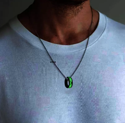 Picture of Fashionable Finger Ring With Necklace For Men- Man's Fashionable Ring & Chain - , Silver, 
