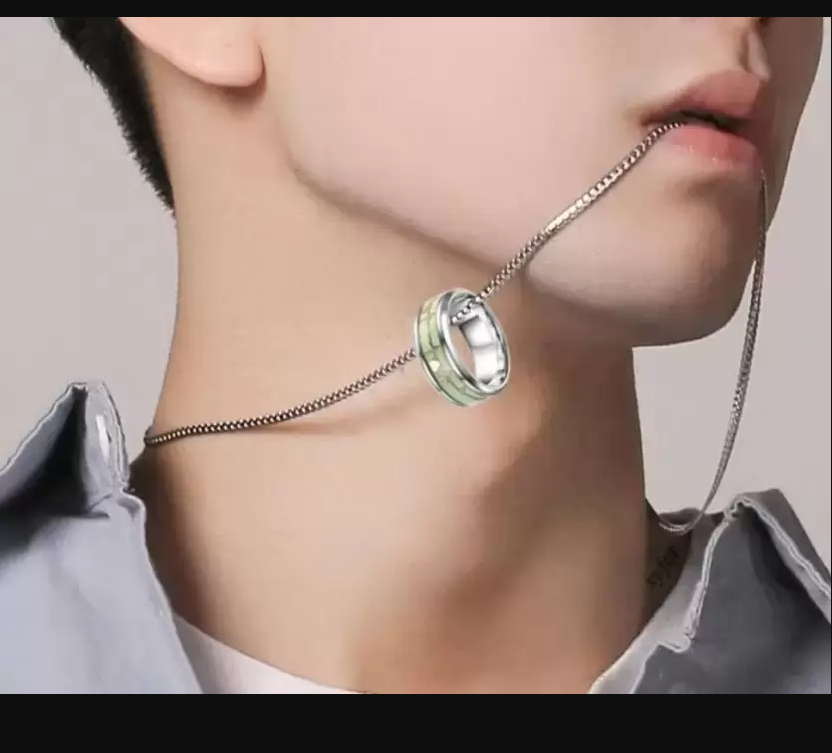 Picture of Fashionable Finger Ring With Necklace For Men- Man's Fashionable Ring & Chain - , Silver, 