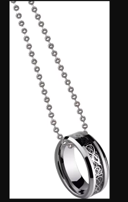 Picture of Fashionable Finger Ring With Necklace For Men- Man's Fashionable Ring & Chain - , Silver, 