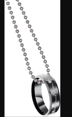 Picture of Fashionable Finger Ring With Necklace For Men- Man's Fashionable Ring & Chain - , Silver, 