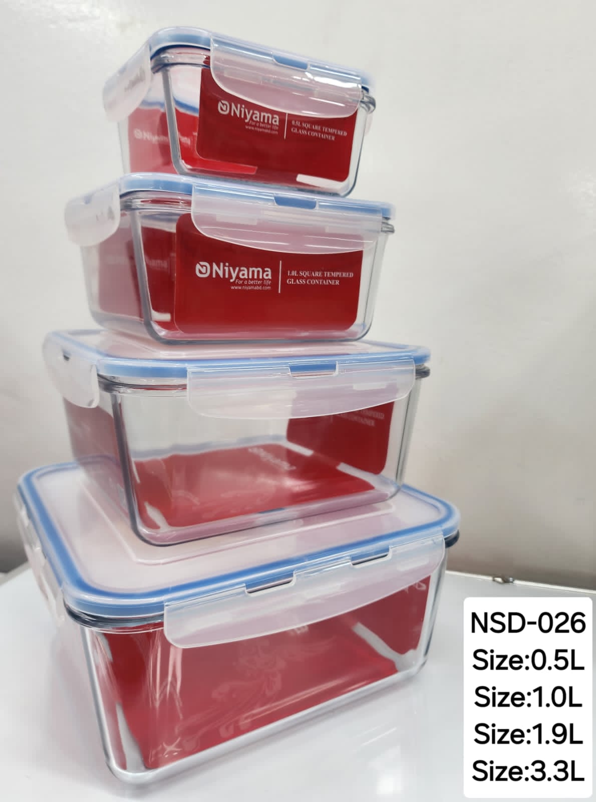 Picture of 4 pcs Set Microwave Oven Heating Lunch Box Healthy Glass Food Container with Lid NSD-026 Multicolor