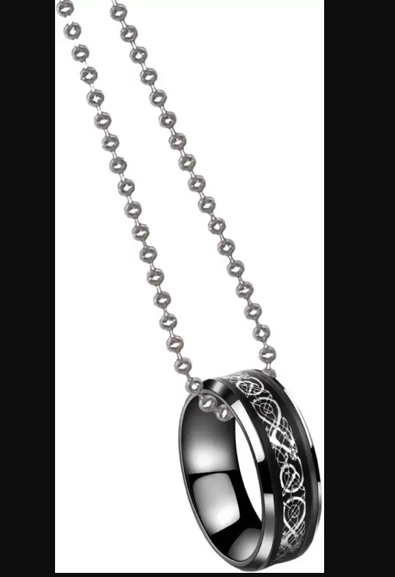 Picture of Fashionable Finger Ring With Necklace For Men- Man's Fashionable Ring & Chain - , Silver, 