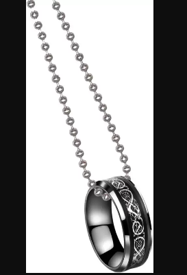 Picture of Fashionable Finger Ring With Necklace For Men- Man's Fashionable Ring & Chain - , Silver, 
