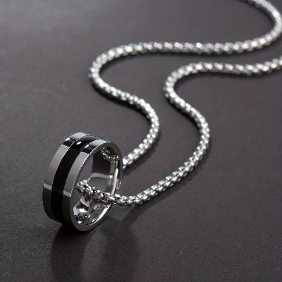 Picture of Fashionable Rounded Finger Ring & Chain Necklace-FashionAble Chain For Men - Silver