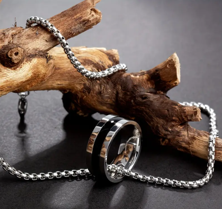 Picture of Fashionable Rounded Finger Ring & Chain Necklace-FashionAble Chain For Men - Silver
