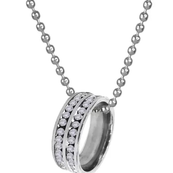 Picture of Simple Necklace With Finger Ring Men's Plain Color Necklace- Fashion Chain - Silver