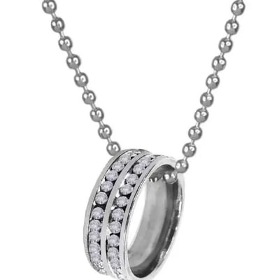 Picture of Simple Necklace With Finger Ring Men's Plain Color Necklace- Fashion Chain - Silver