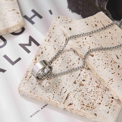 Picture of Stainless Steel Necklace Snake Chain & Finger Ring Chain Rock Man - Silver