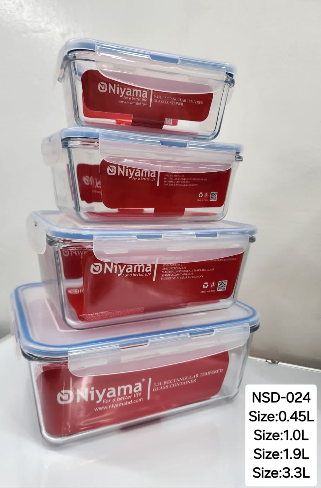 Picture of 4 pcs Set Microwave Oven Heating Lunch Box Healthy Glass Food Container with Lid NSD-024 Multicolor