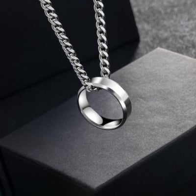 Picture of Stainless Steel Necklace Snake Chain & Finger Ring Chain Rock Man - Silver