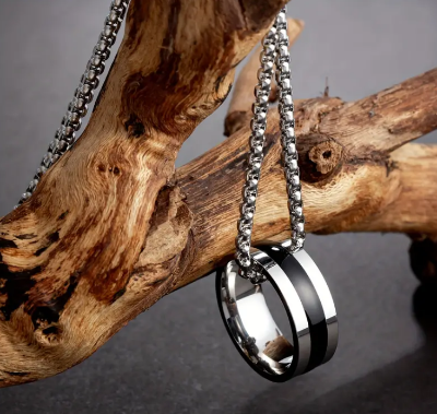 Picture of Thick Ring & Chain Necklace- Stylish Ring & Chain- Fashionable Ring & Chain - Silver