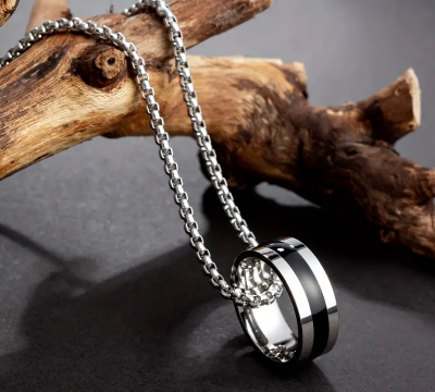 Picture of Thick Ring & Chain Necklace- Stylish Ring & Chain- Fashionable Ring & Chain - Silver