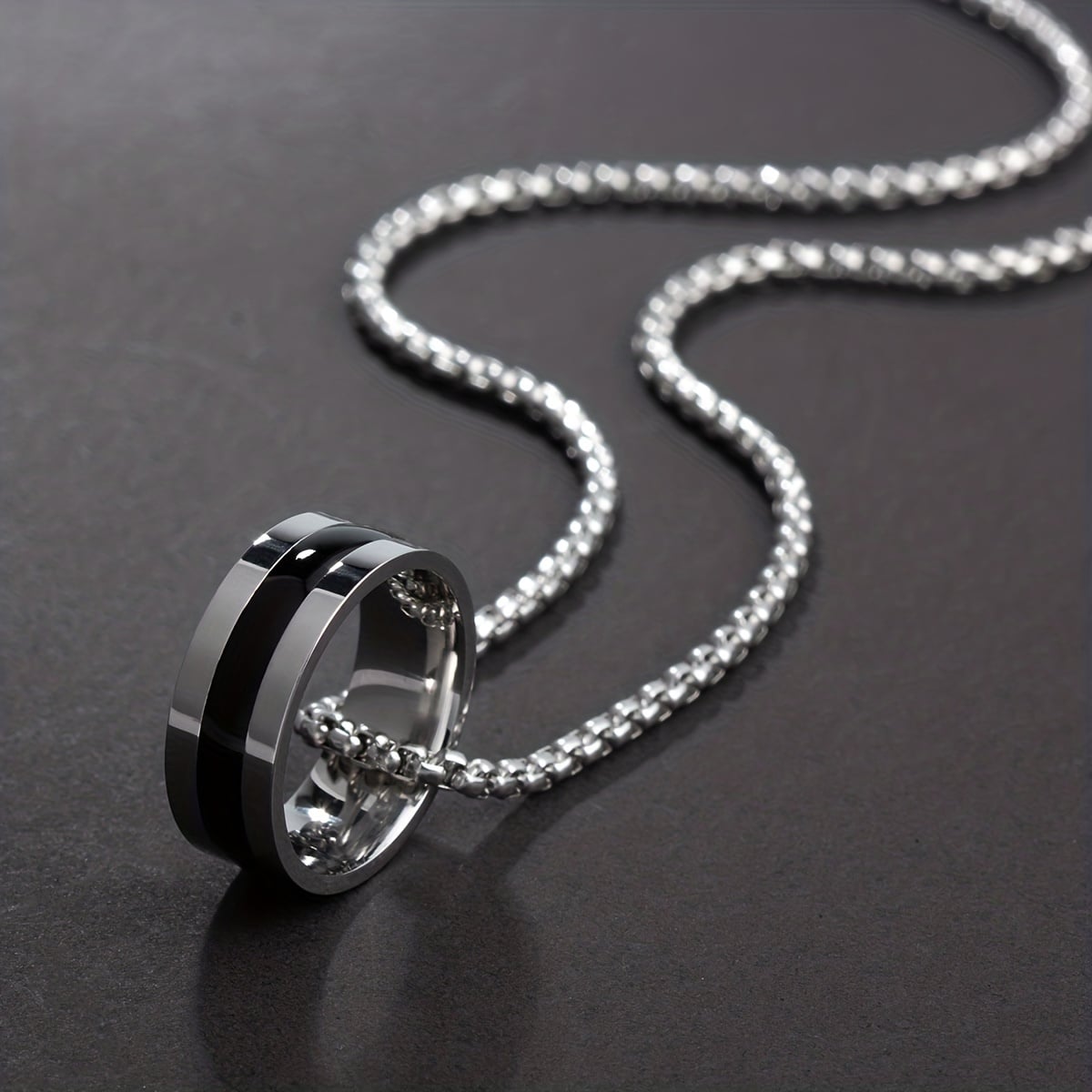 Picture of Thick Ring & Chain Necklace- Stylish Ring & Chain- Fashionable Ring & Chain - Silver