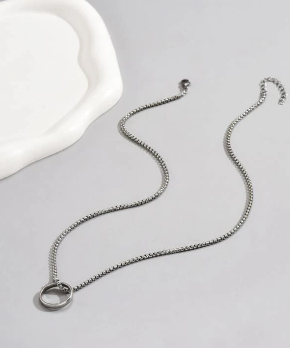 Picture of Stainless Steel Necklace For Men- Finger Ring With Necklace - Silver