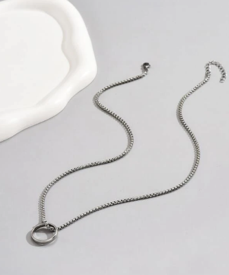 Picture of Stainless Steel Necklace For Men- Finger Ring With Necklace - Silver