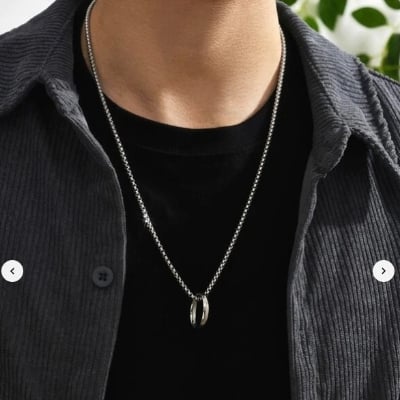 Picture of Stainless Steel Necklace For Men- Finger Ring With Necklace - Silver