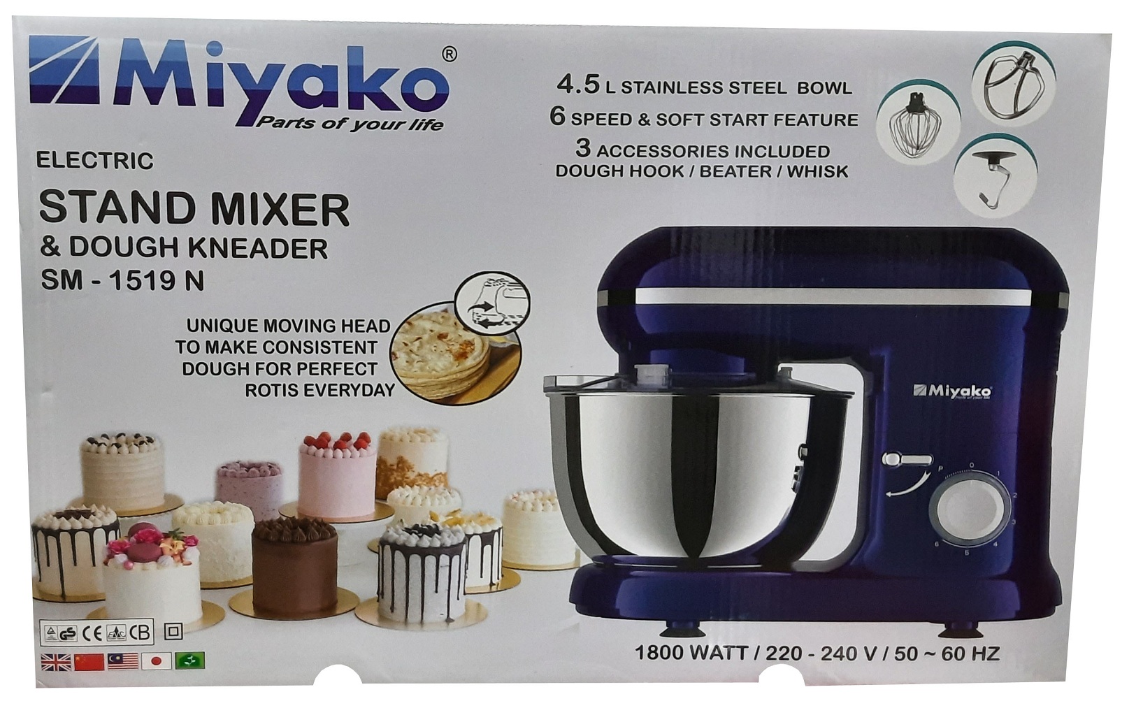 Picture of Miyako Electric Stand Mixer 4.5 Liter | 1800Watt | SM-1519 N Multicolor