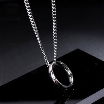 Picture of Luxury & Minimalist Flat Ring With Chain Necklace- Finger Ring & Chain - Silver