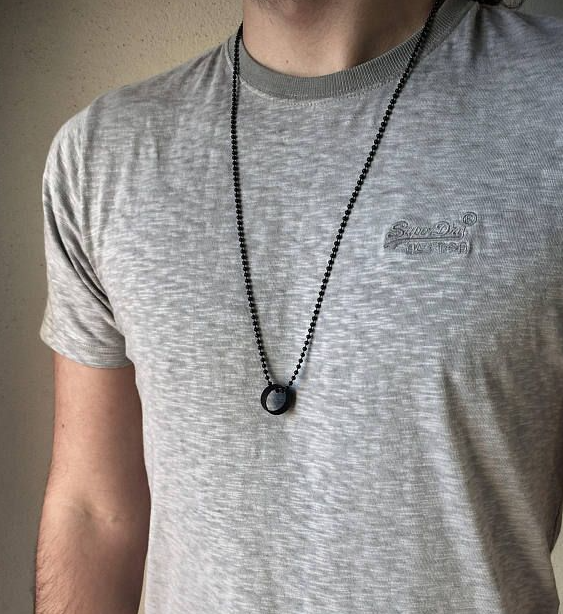 Picture of Fashionable Finger Ring With Necklace For Men- Man's Fashionable Ring & Chain - Black