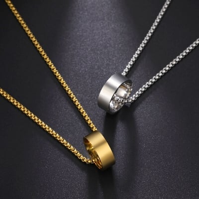 Picture of Simple Necklace With Finger Ring Men's Plain Color Necklace- Fashion Chain
