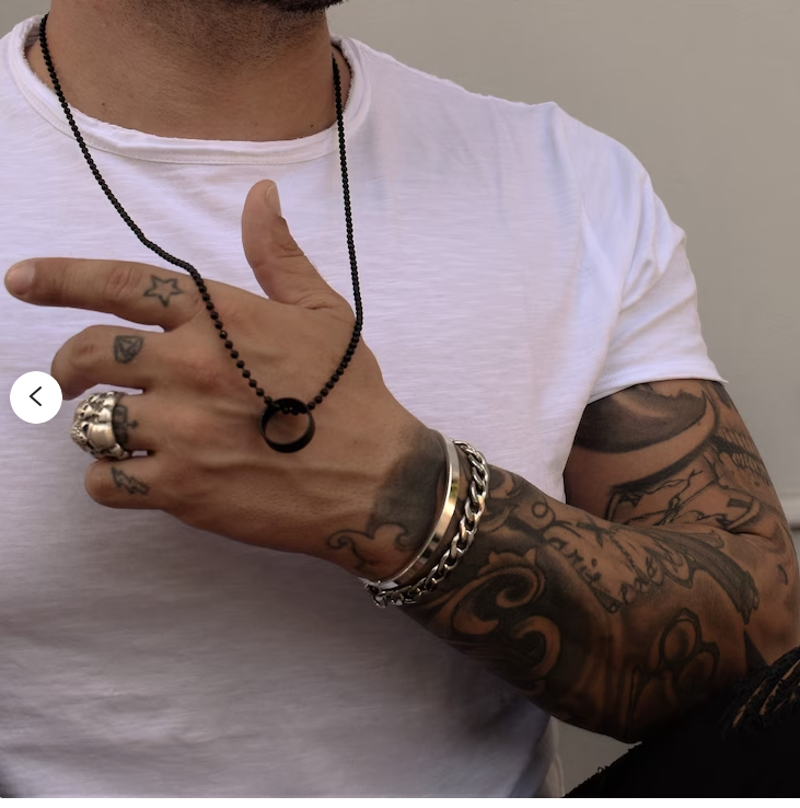 Picture of Stainless Steel Necklace Snake Chain & Finger Ring Chain Rock Man - Black