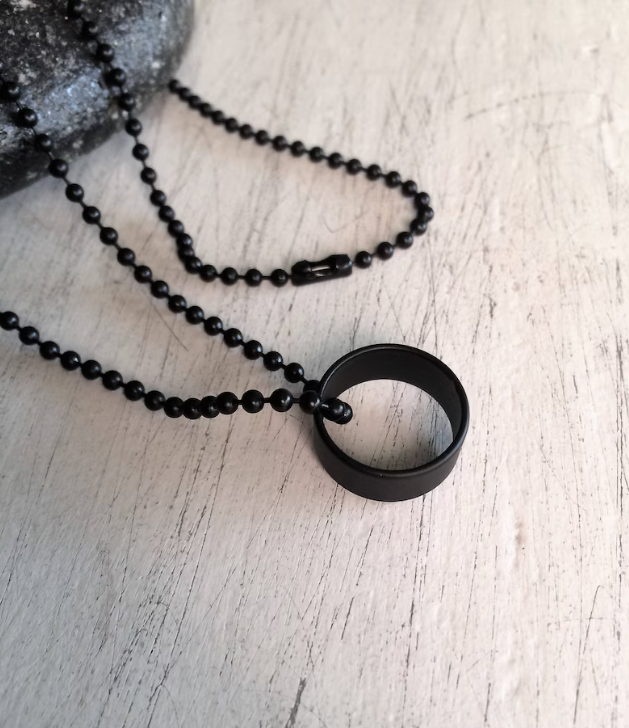 Picture of Stainless Steel Necklace Snake Chain & Finger Ring Chain Rock Man - Black