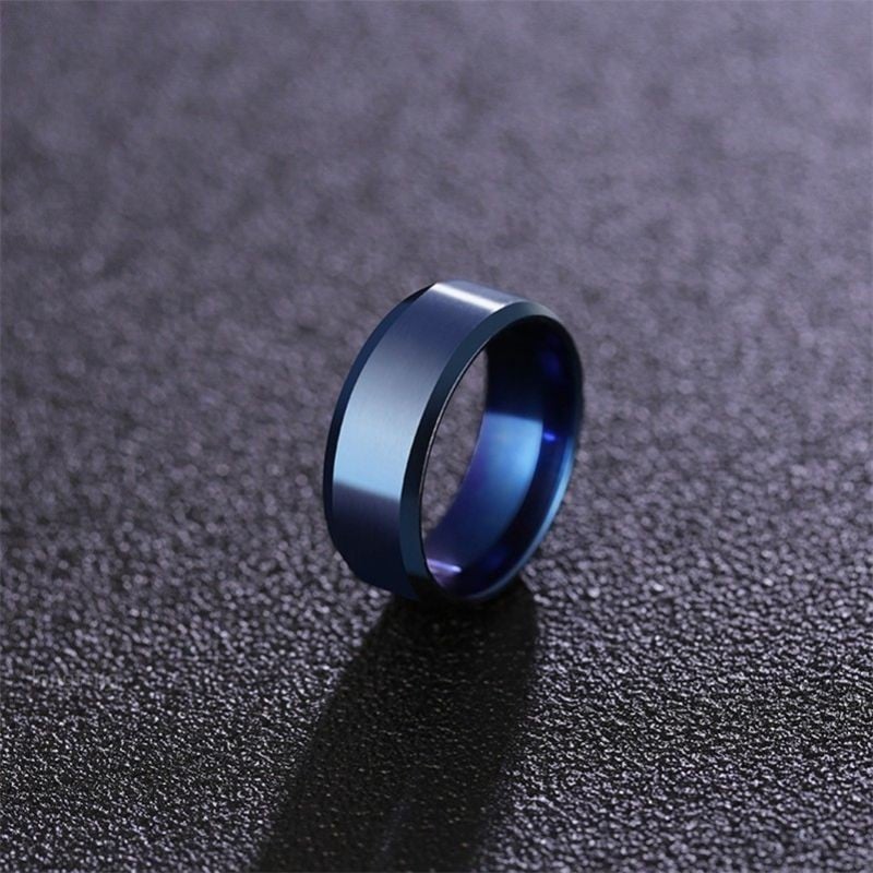 Picture of Titanium Steel Black Finger Rings Set For Man - Blue