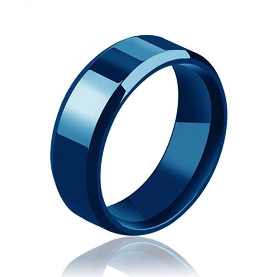 Picture of Titanium Steel Black Finger Rings Set For Man - Blue