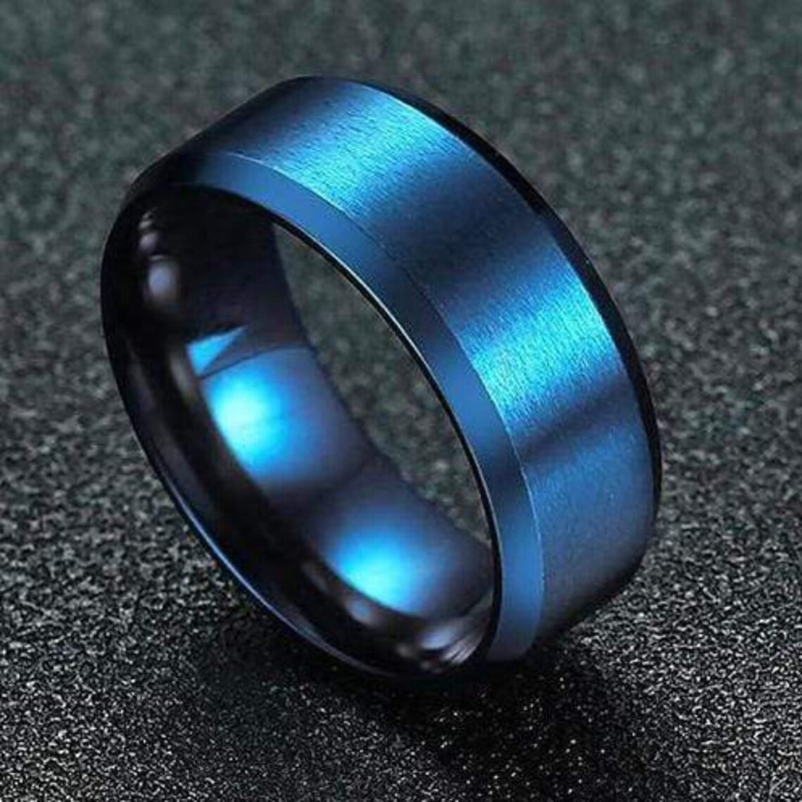 Picture of Titanium Steel Black Finger Rings Set For Man - Blue