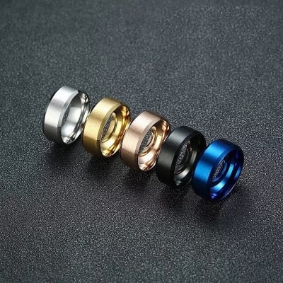 Picture of Men and Women Simple Fashion Cool Polishing Ring Silver Gold Black Blue Titanium Steel Ring