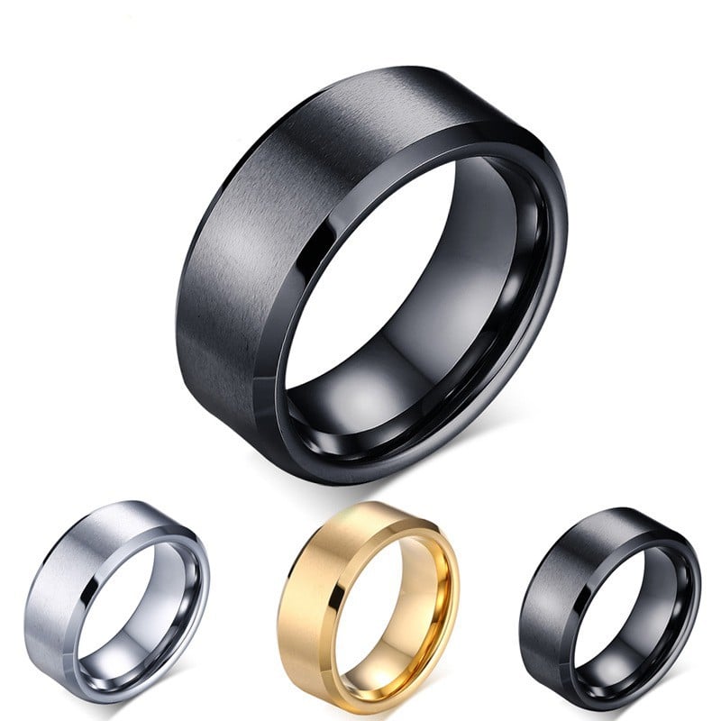 Picture of Men and Women Simple Fashion Cool Polishing Ring Silver Gold Black Blue Titanium Steel Ring