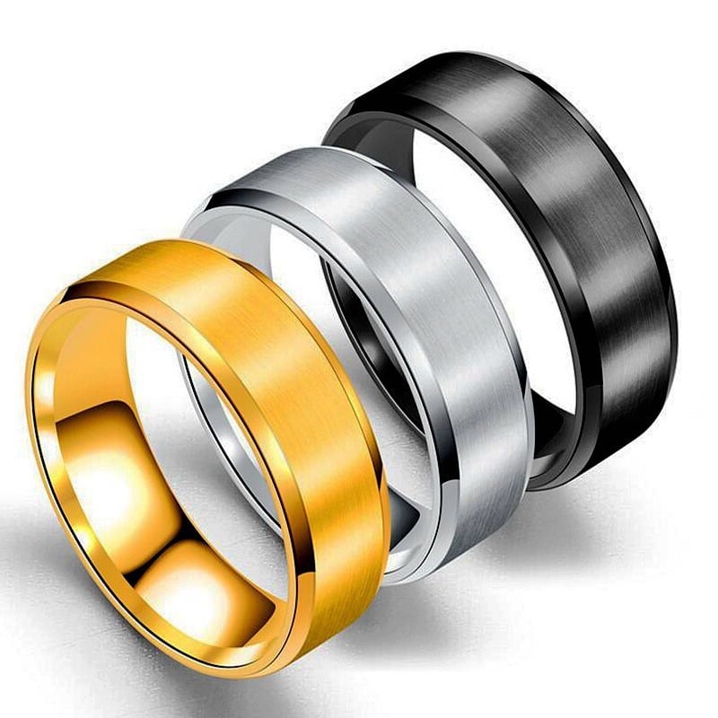 Picture of Men and Women Simple Fashion Cool Polishing Ring Silver Gold Black Blue Titanium Steel Ring
