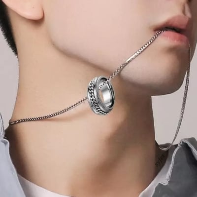 Picture of Luxury & Minimalist Flat Ring With Chain Necklace- Finger Ring & Chain - Silver
