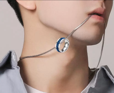 Picture of Luxury & Minimalist Flat Ring With Chain Necklace- Finger Ring & Chain - Silver