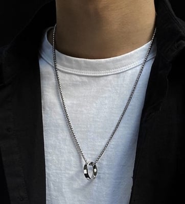 Picture of Fashionable Rounded Finger Ring & Chain Necklace-FashionAble Chain For Men - Silver