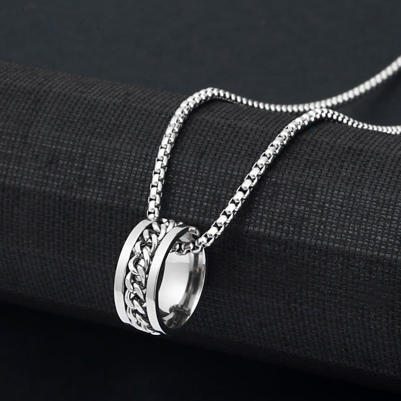Picture of Fashionable Rounded Finger Ring & Chain Necklace-FashionAble Chain For Men - Silver