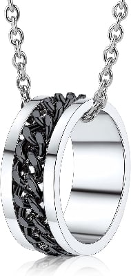 Picture of Stainless steel Snake Chain Necklace For Men- Finger Ring With Necklace - Silver