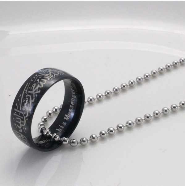 Picture of LA ILAHA ILLALLAH MUHAMMADUR RASULULLAH Stainless Steel Necklace Snake Chain & Finger Ring Chain Rock Man