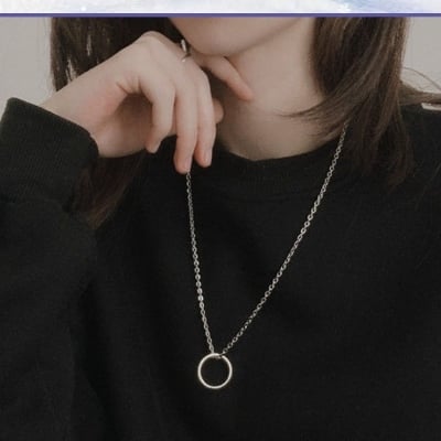 Picture of Luxury & Minimalist Flat Ring With Chain Necklace- Finger Ring & Chain - Silver