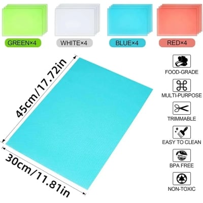 Picture of 4PCS EVA Waterproof Refrigerator Liner Mat Washable Mildew Kitchen Pad Anti-oil Cabinet Drawer Placemat Heat-insulat Fridge Mat Multicolor