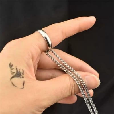 Picture of Fashionable Finger Ring With Necklace For Men- Man's Fashionable Ring & Chain - Silver